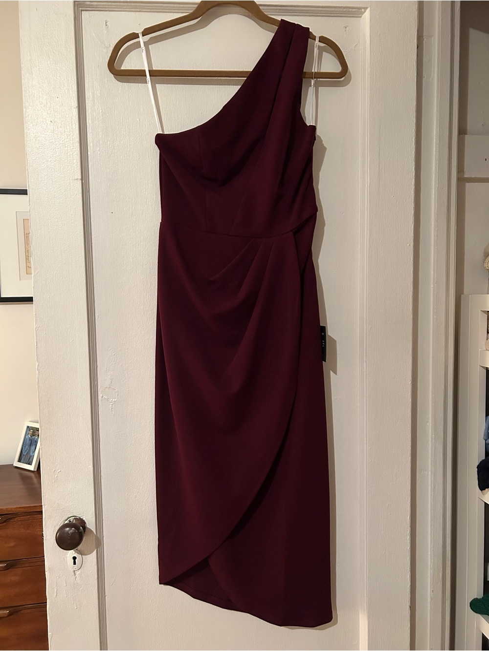NWT Lulu’s One-Shoulder Burgundy Midi Dress